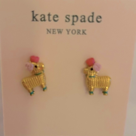 Kate Spade Lama Earrings 14KTSTS & PINK POM-POM & Turquoise Collar,Spade backs - Picture 3 of 6
